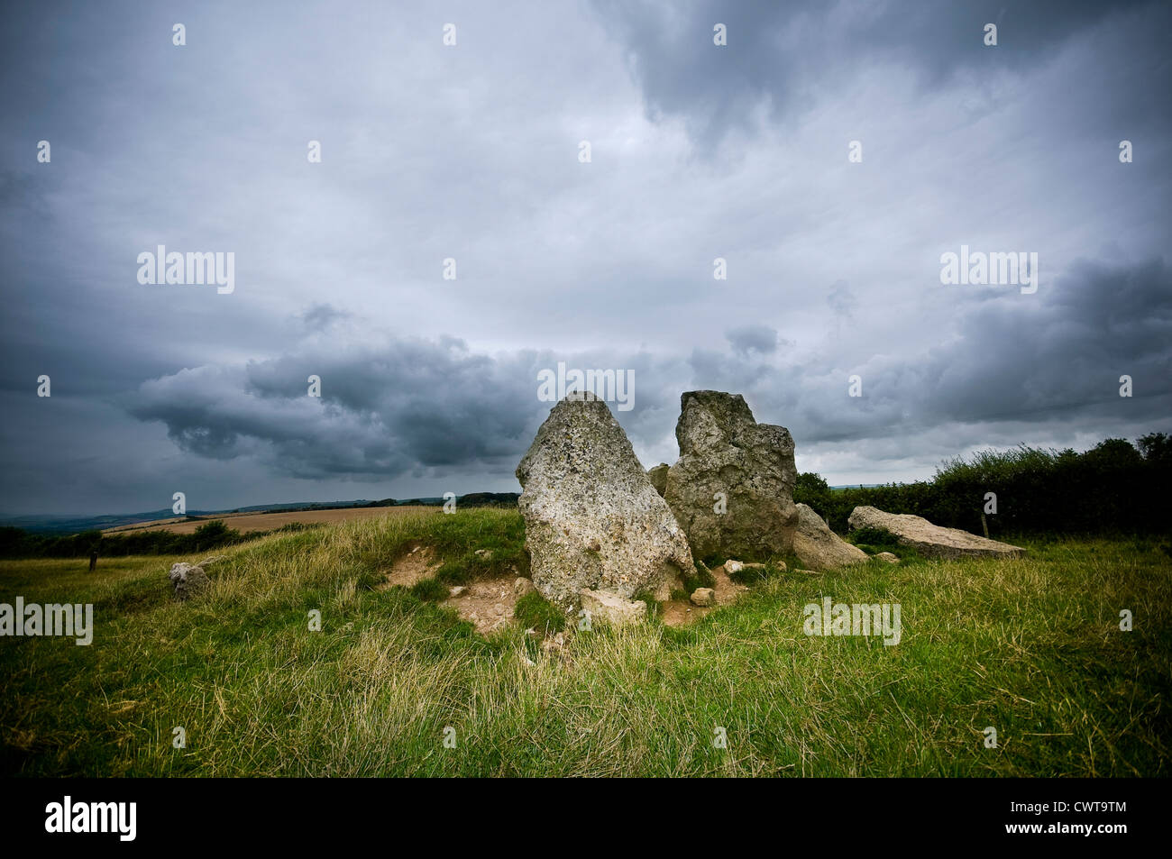 Die Grey Mare und ihre Colts neolithischen gekammert lange Barrow bleibt in der Nähe von Abbotsbury, Dorset, Großbritannien Stockfoto