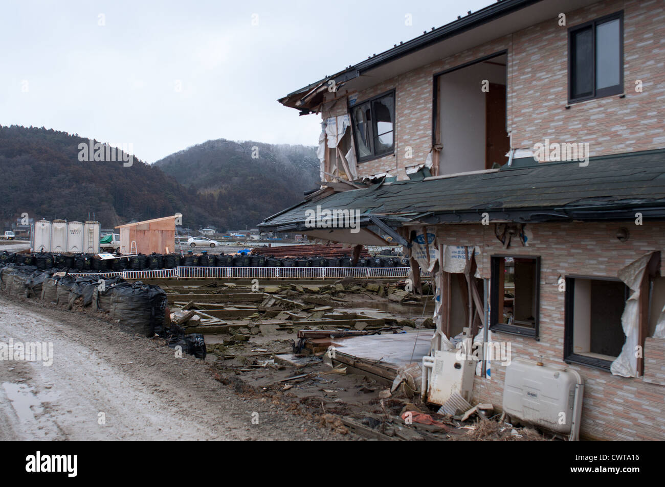 Ishinomaki, ein Jahr nach dem verheerenden Tohoku Erdbeben und Tsunamis zerstört große Teile von Japan. Stockfoto