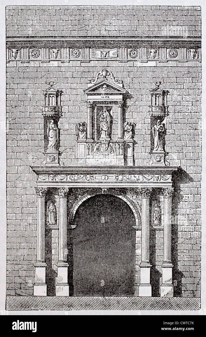 Aumale Kirche Portal alte Abbildung, Frankreich Stockfoto