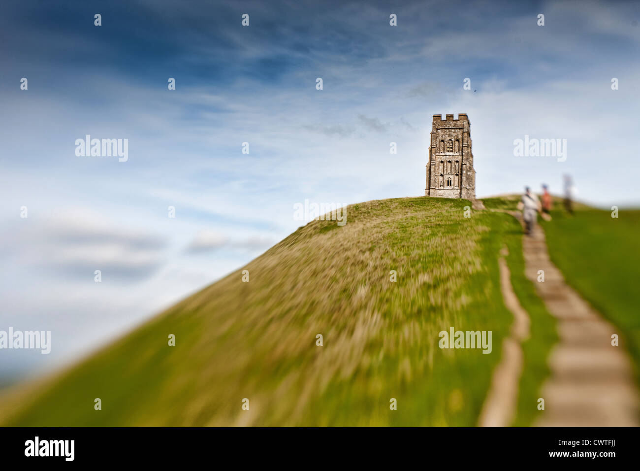 St Michael's Turm auf Glastonbury Tor in Somerset England. Stockfoto