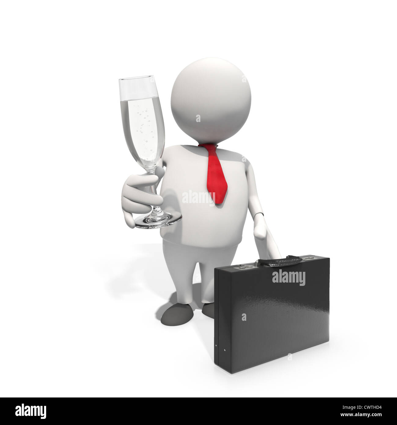 Anthropomorphe Geschäftsmann hält Champagner Glas, CGI Stockfoto
