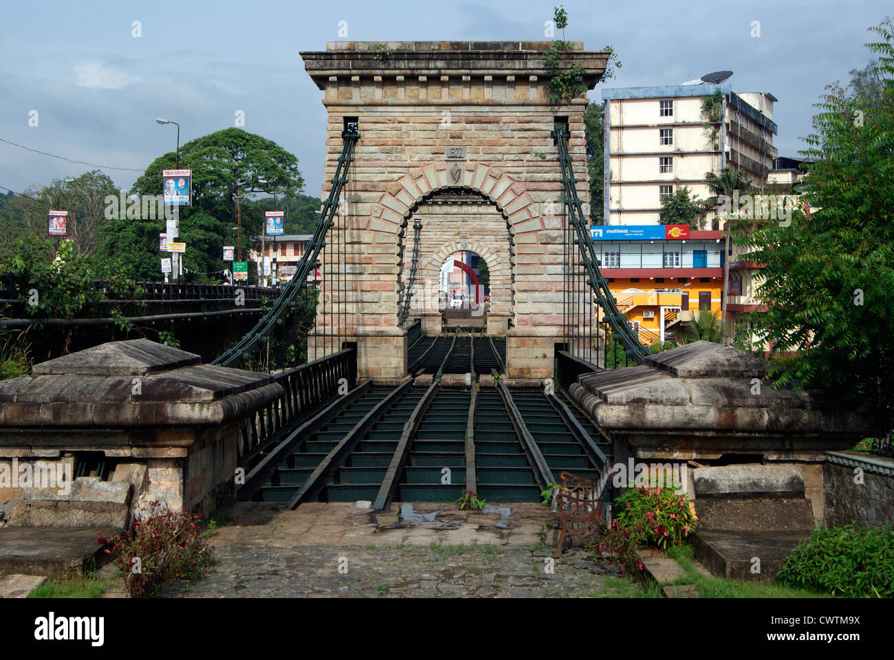 Punalur Hängebrücke in Kerala war die einzige abgehängte Deck geben Sie Brücken in Süd-Indien im Jahre 1877 von Briten gebaut Stockfoto