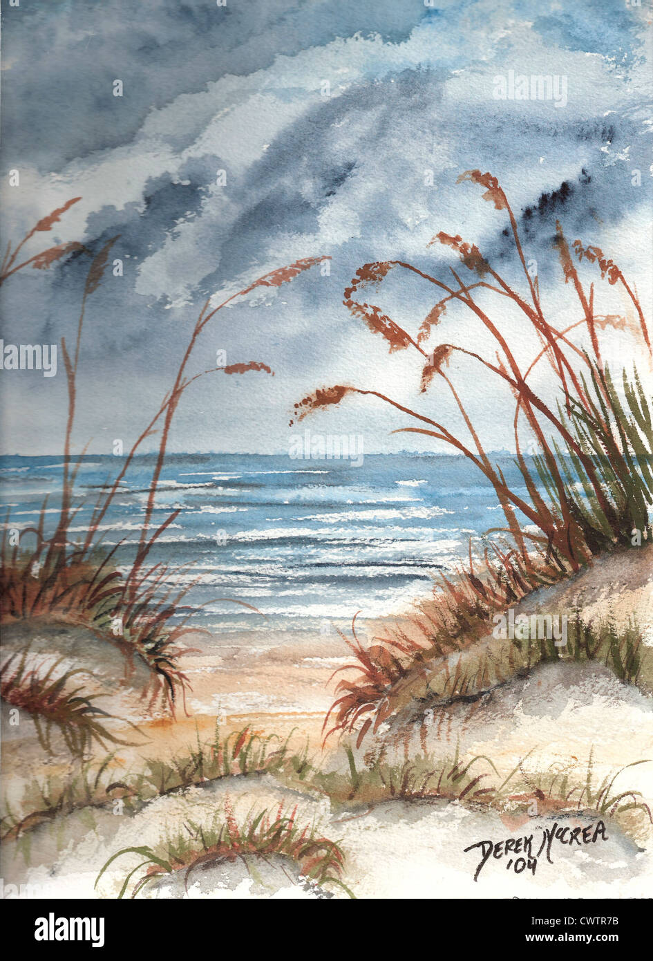 Sanddünen Strand Aquarellmalerei Stockfoto
