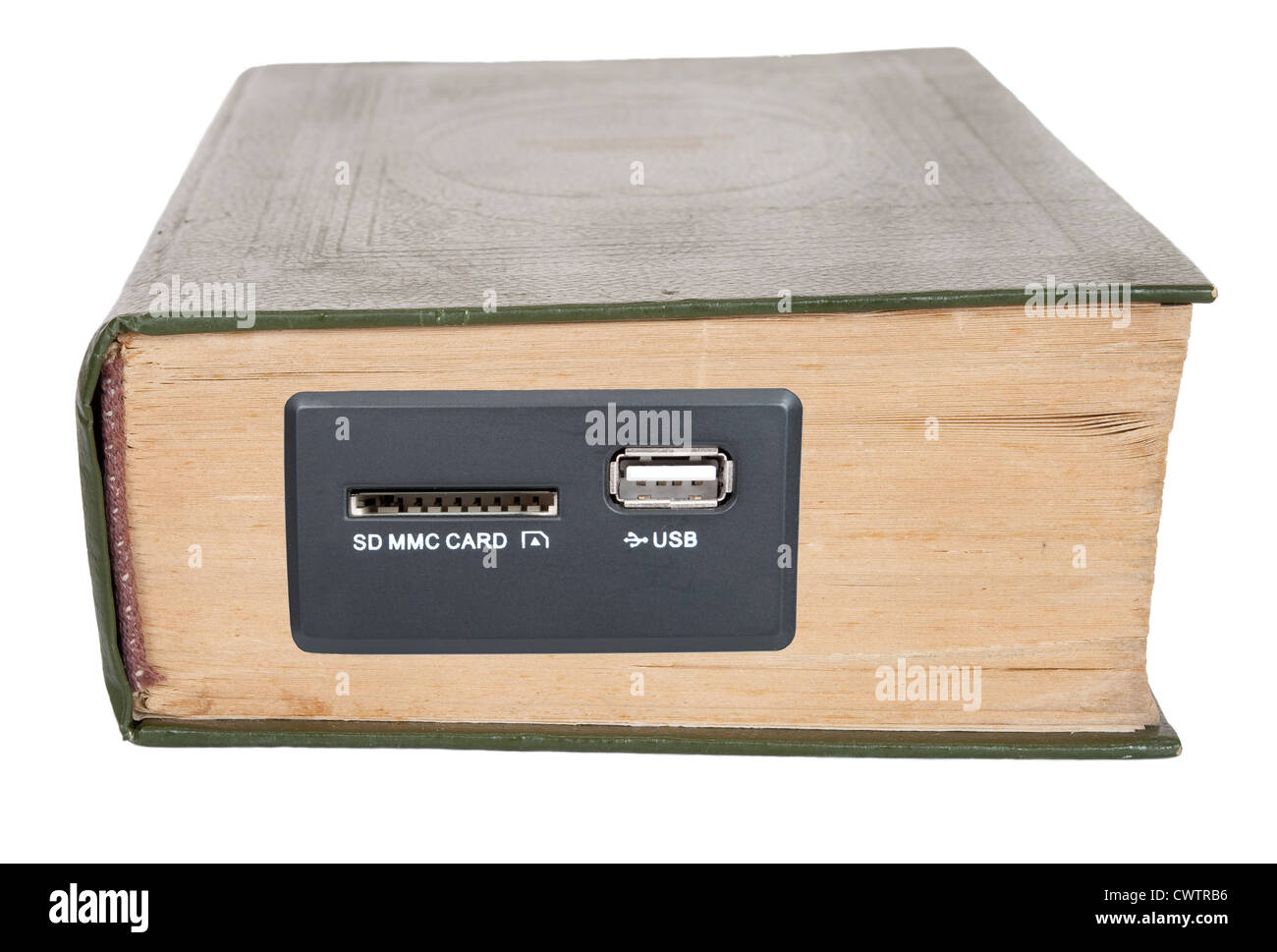 Ein altes Buch mit einen USB-Eingang Stockfoto