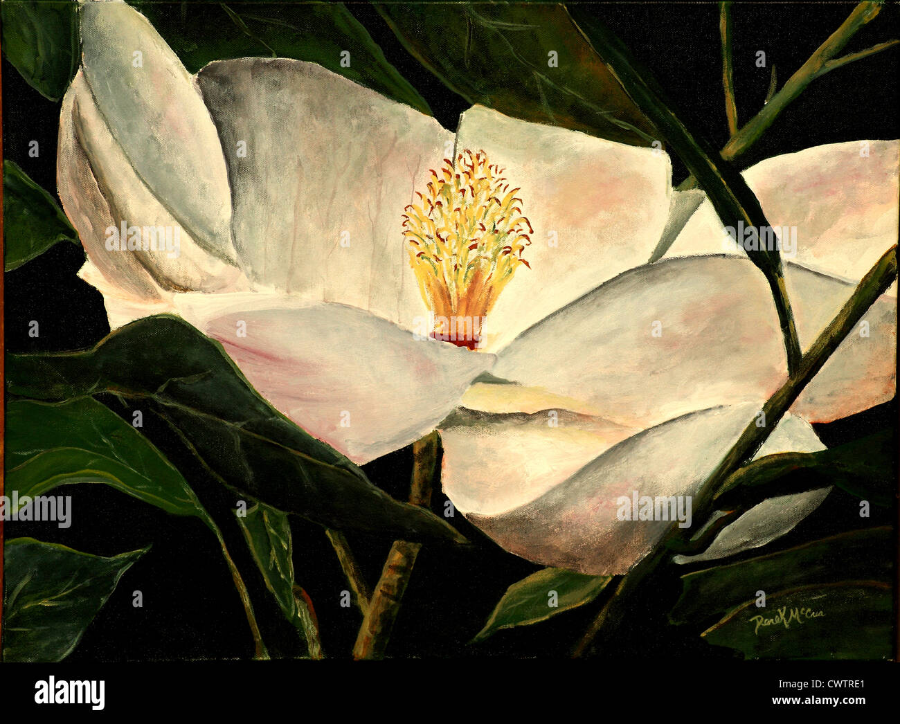 Magnolia Blumen Landschaft Malerei Acryl Stockfoto
