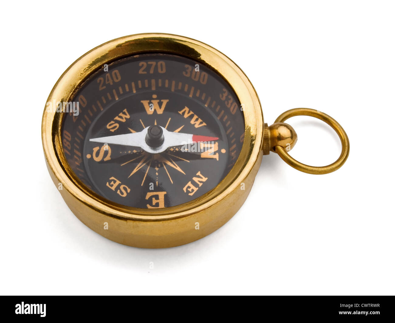 Alte Messing-Kompass, isoliert auf weiss Stockfoto