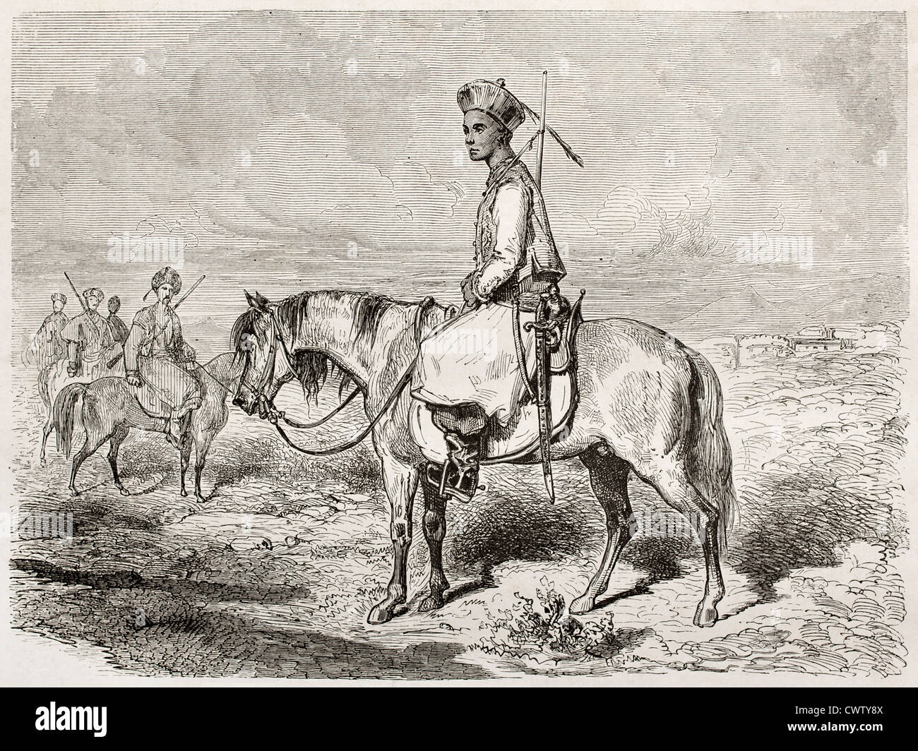 Alte Darstellung eines Reiters Tatar Stockfoto