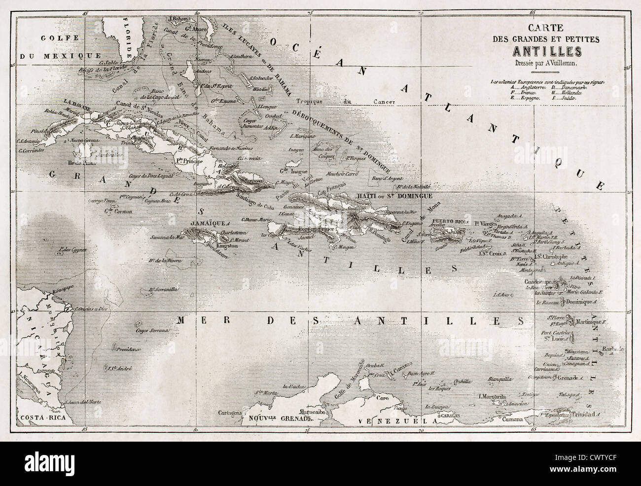 Alte Karte der Antillen Stockfoto