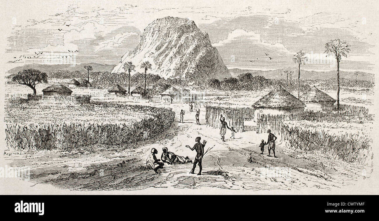 Marghi Dorf alte Abbildung, Zentralafrika Stockfoto