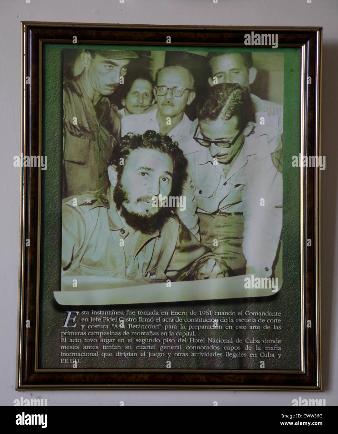 Fotos von Fidel Castro hängen in Hollywood Bar Nacional de Cuba Hotel, Vedado, Plaza, Ciudad De La Habana, Havana, Kuba Stockfoto