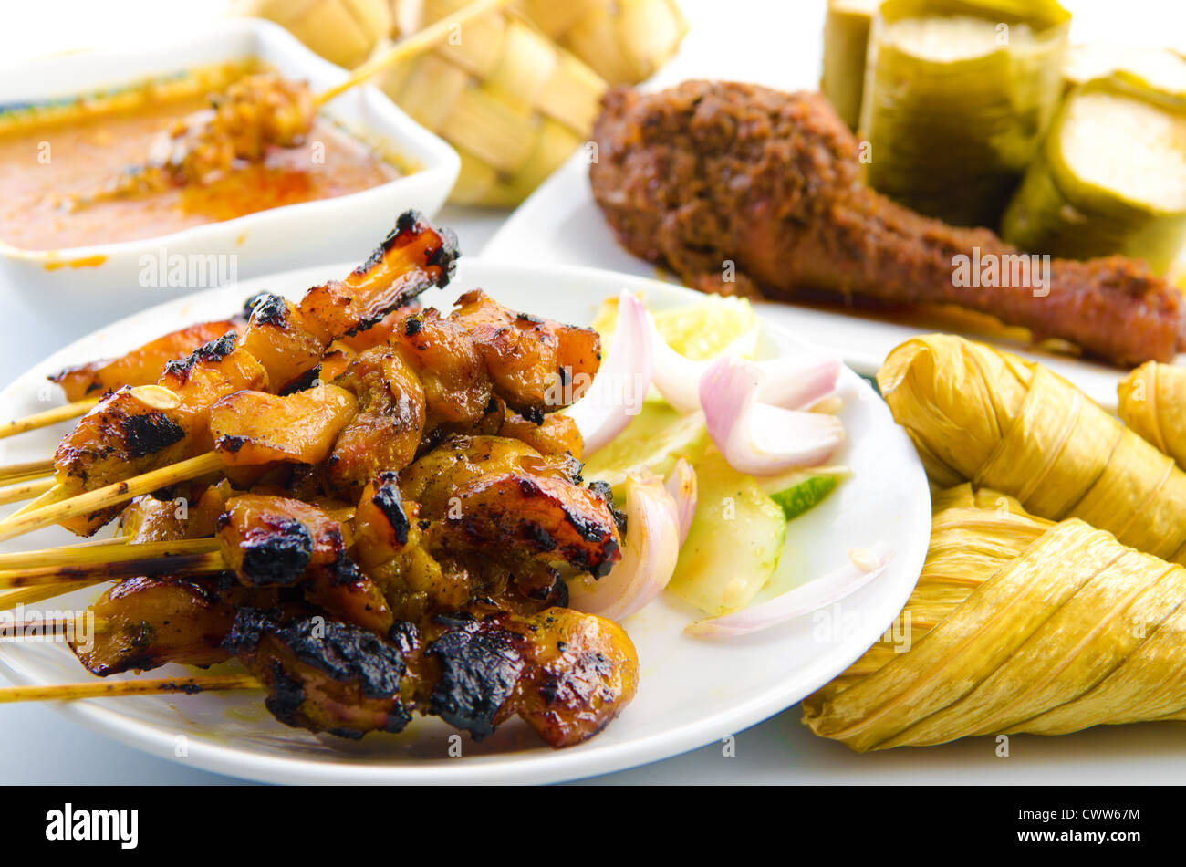 Leckere asiatische Malay Küche auf weißem Hintergrund Stockfoto