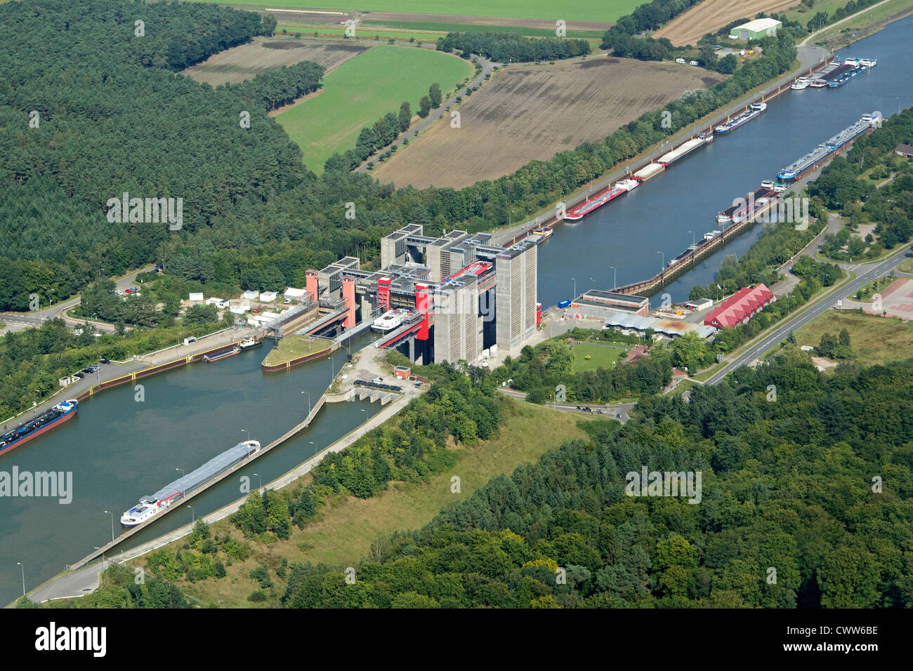 Luftbild des das Schiffshebewerk in Scharnebeck, Niedersachsen, Deutschland Stockfoto