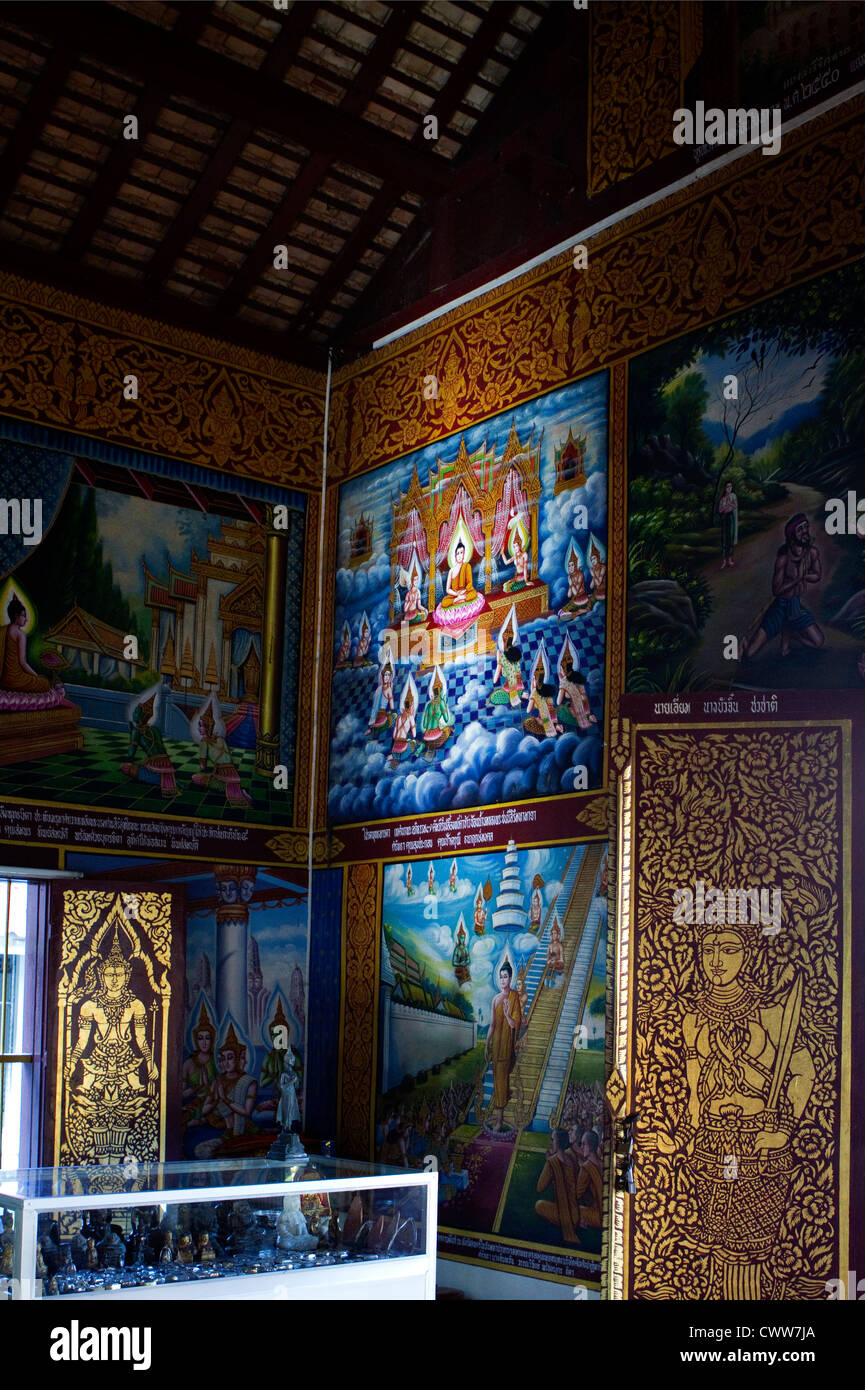 Gemälde in einem buddhistischen Tempel in Chang Mai, Nord-Thailand, Asien Stockfoto