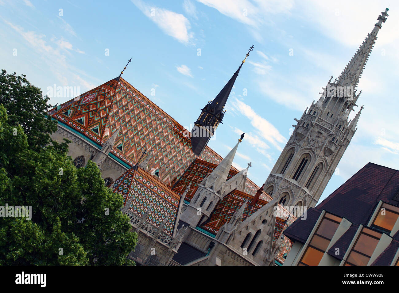 Die Farben des oberen Teils Matthiaskirche in Budapest Stockfoto