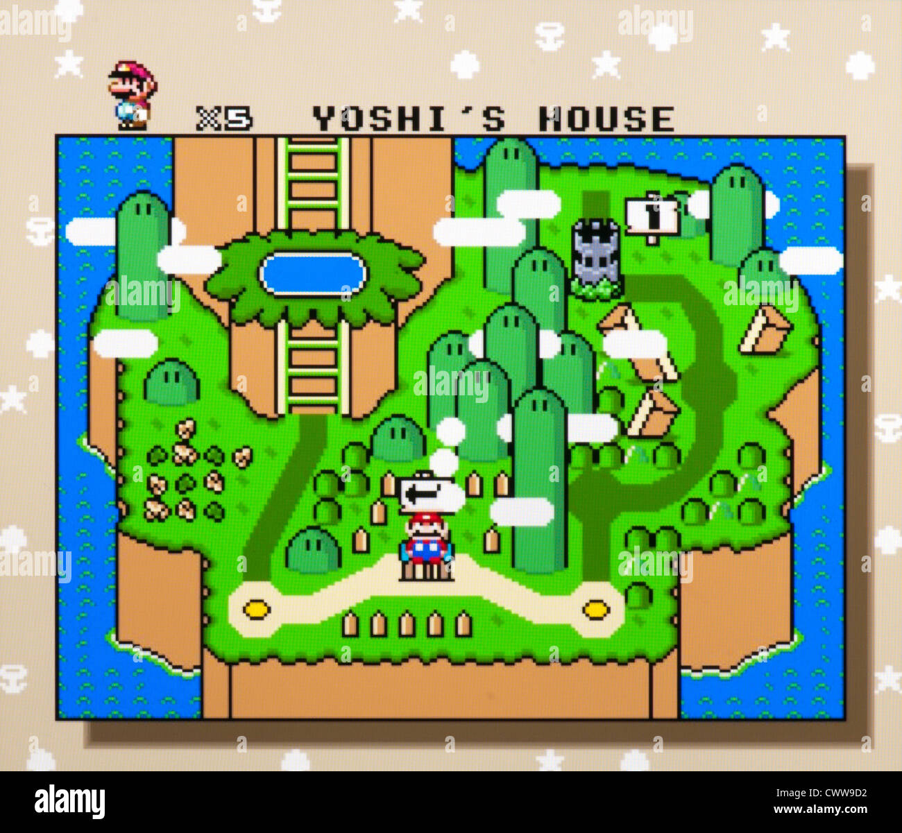 Super Mario Welt Videospiel - Yoshis Haus Stockfoto