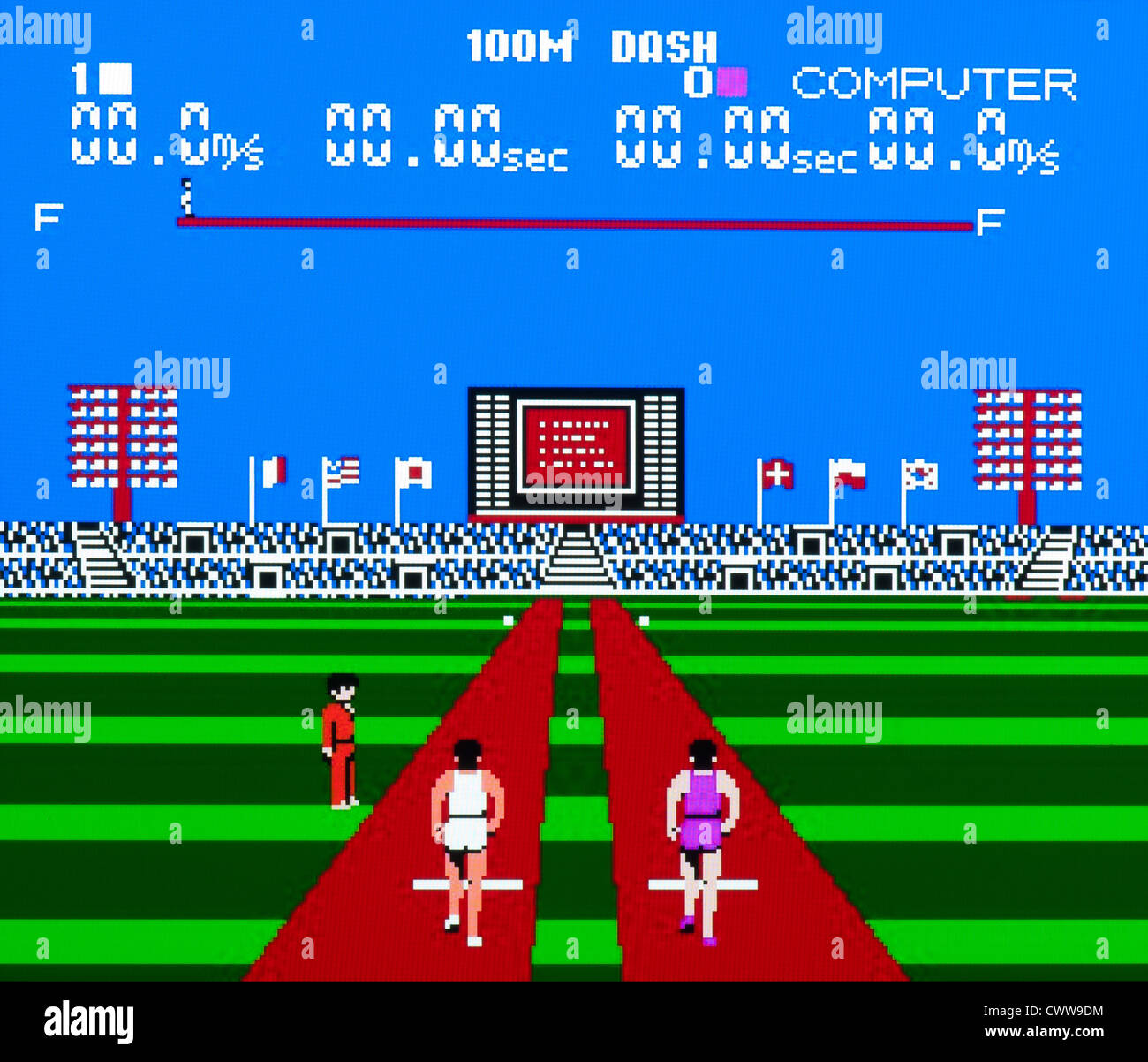 Super Mario Bros Videospiel - Track Meet 100m Dash Stockfoto
