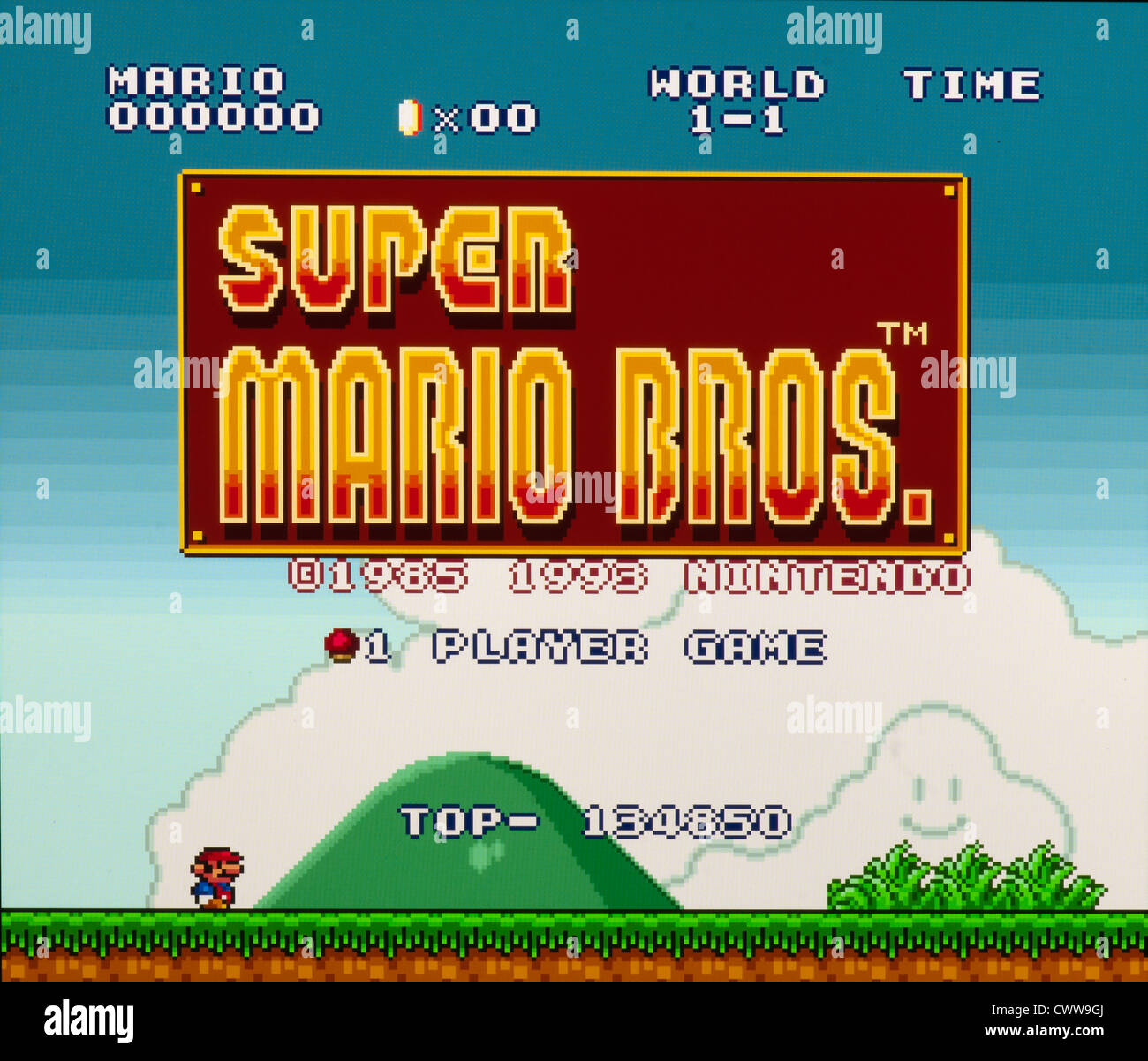 Video-Spiele - Super Mario Bros Titelbildschirm Stockfoto