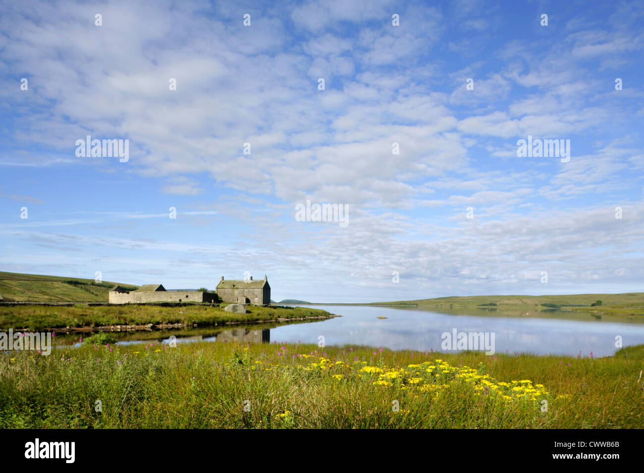 Wirtschaftsgebäude neben Grimwith Reservoir, Yorkshire Dales England verlassen. Stockfoto