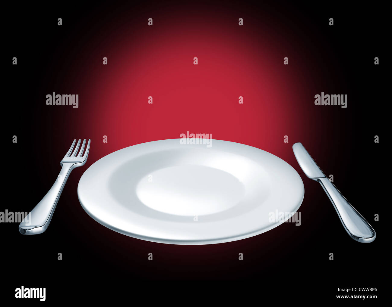 Besonderen Tag Featured Gericht auf der Speisekarte in einem Restaurant und Wohn / Symbol vertreten durch einen Teller mit Messer und Gabel auf Stockfoto