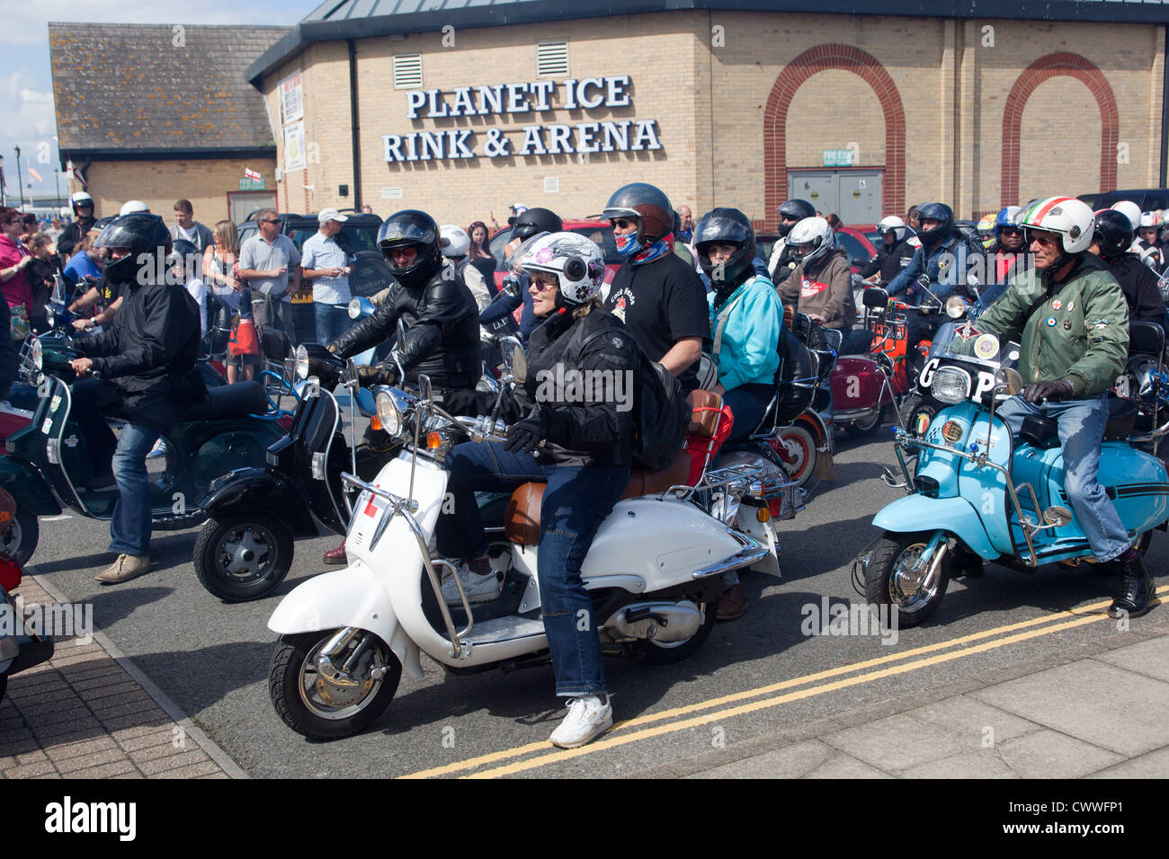 Der Ausritt am internationalen Scooter Rally Isle Of Wight Stockfoto