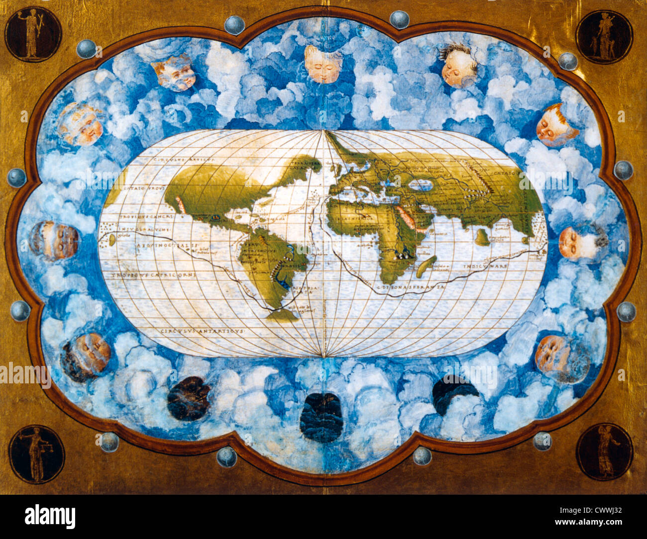 Karte der Welt von Battista Agnese, 1543-45 Stockfoto