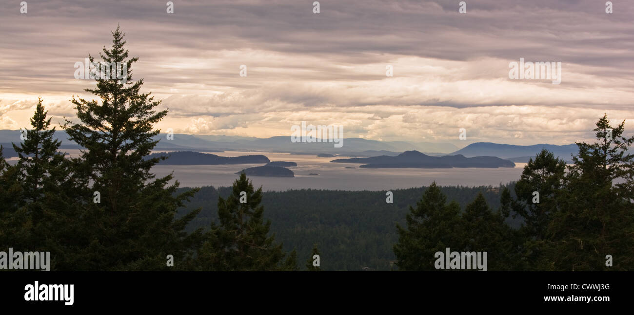 Panorama von San Juan Islands, Washington, von auf Turtleback Berg auf Orcas Island Stockfoto