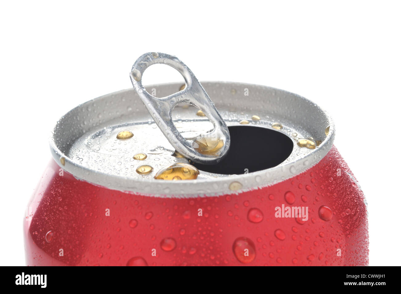 Close Up von einen Red Soda kann mit Pull Tab öffnen mit Kondensation Stockfoto