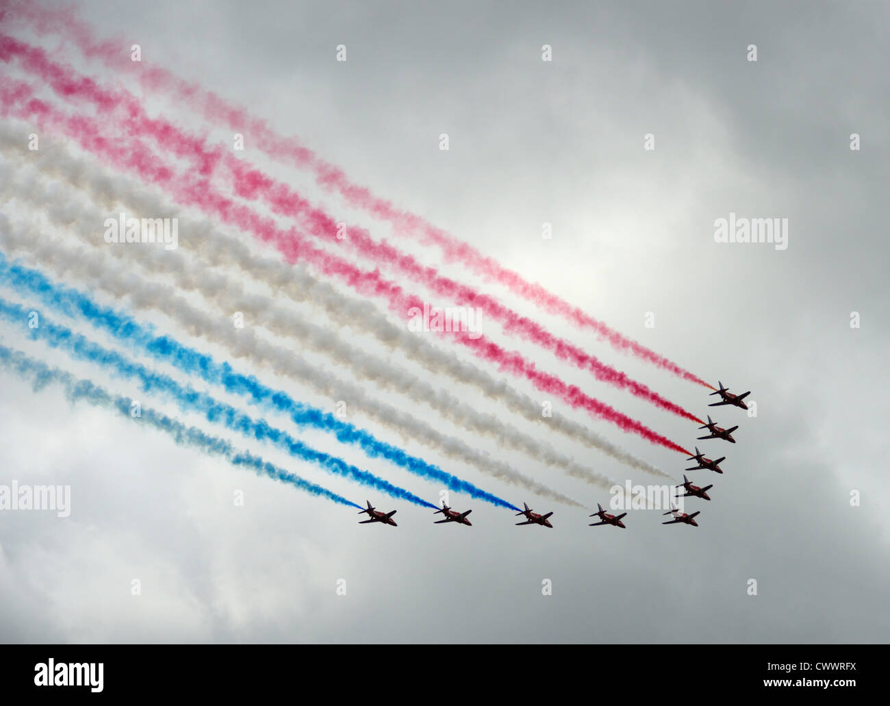 Die Kunstflugstaffel der roten Pfeile Royal Air Force. Stockfoto