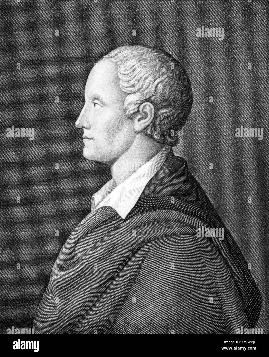 Ludwig Christoph Heinrich Holty (1748-1776) auf Kupferstich aus dem Jahr 1859. Deutscher Dichter. Stockfoto