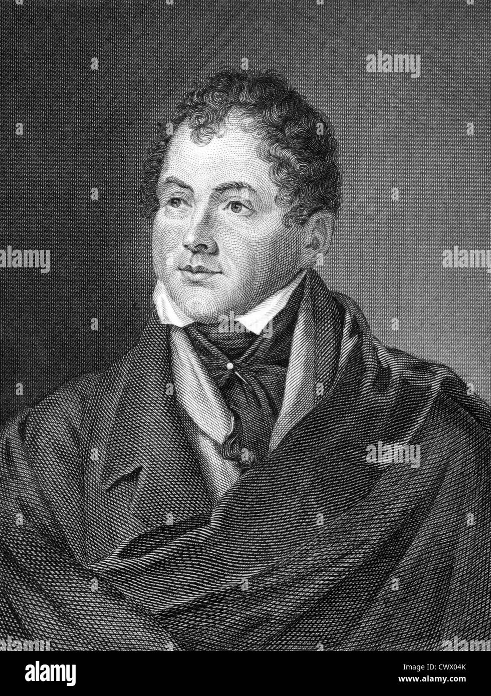 Thomas Moore (1779-1852) auf Kupferstich aus dem Jahr 1859.  Irischer Dichter, Sänger, Songwriter und Entertainer. Stockfoto