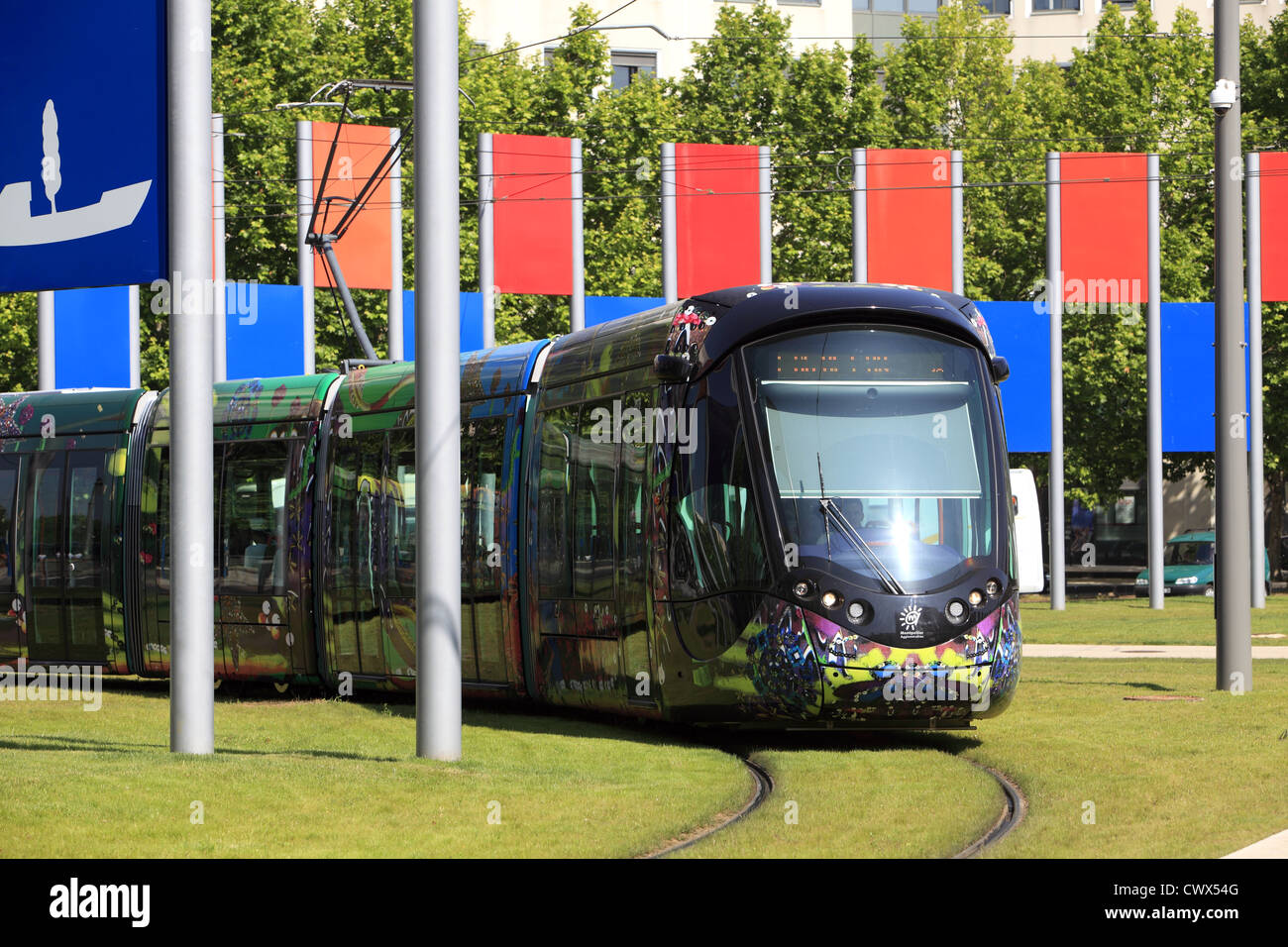 Straßenbahnlinie 3, Port Marianne Bezirk, Montpellier, Frankreich Stockfoto