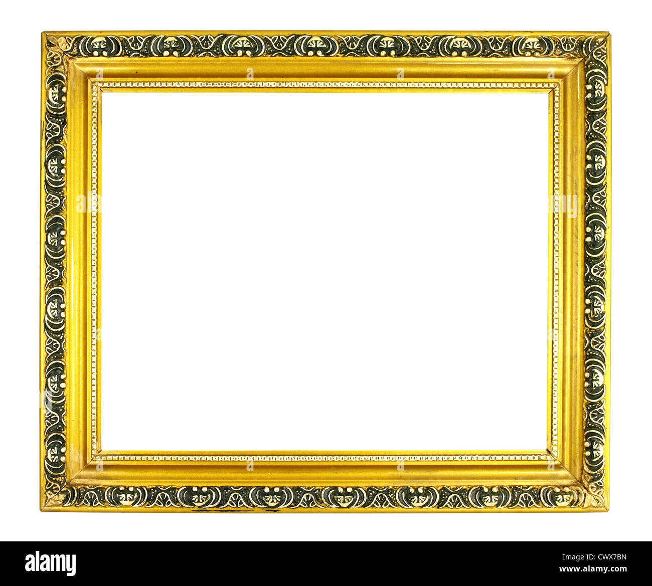 alte goldene Bilderrahmen auf weißem Hintergrund Stockfoto