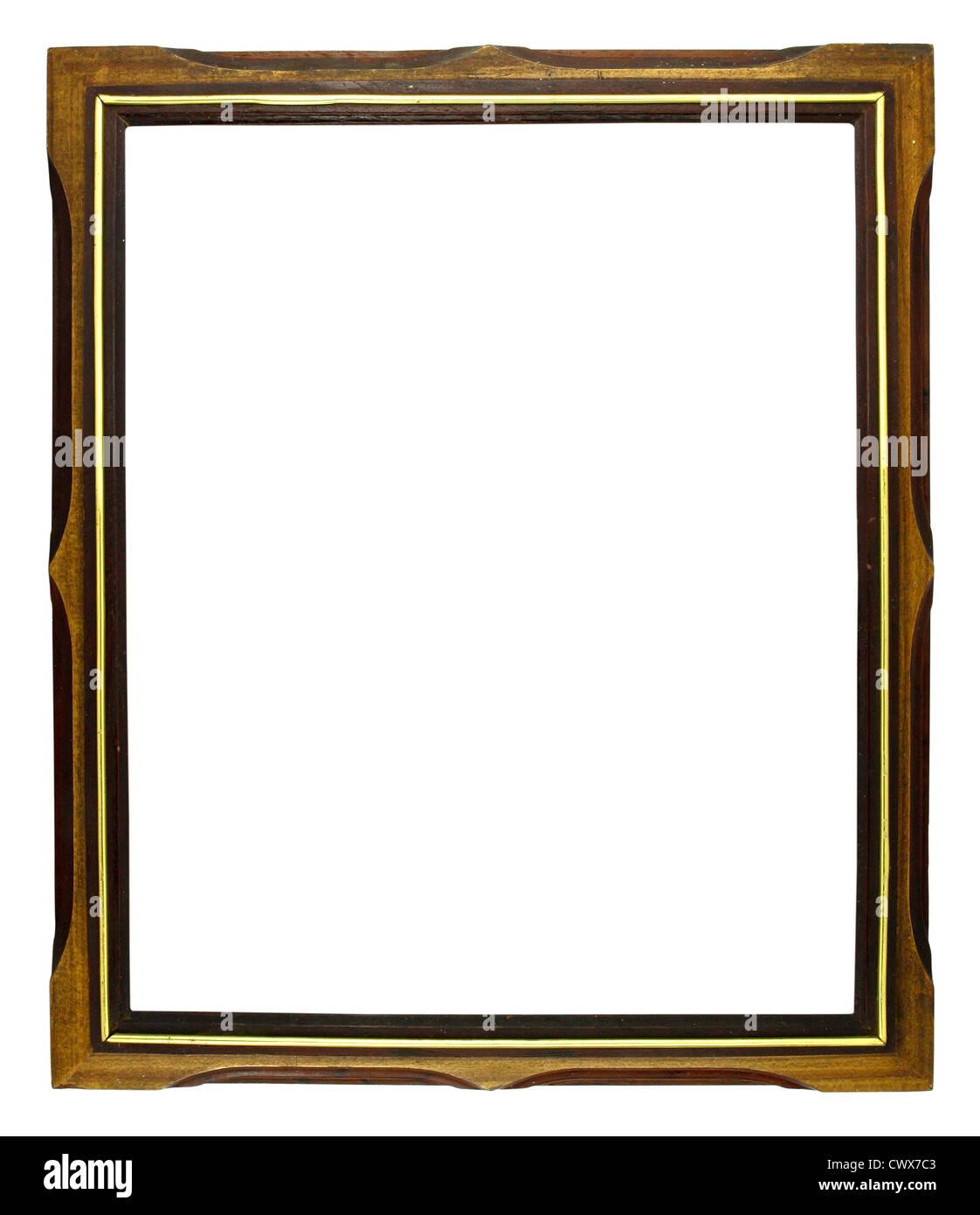 alte hölzerne Bilderrahmen auf weißem Hintergrund Stockfoto