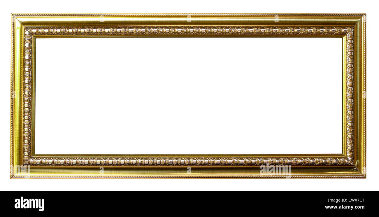 Goldene Bilderrahmen auf weißem Hintergrund Stockfoto