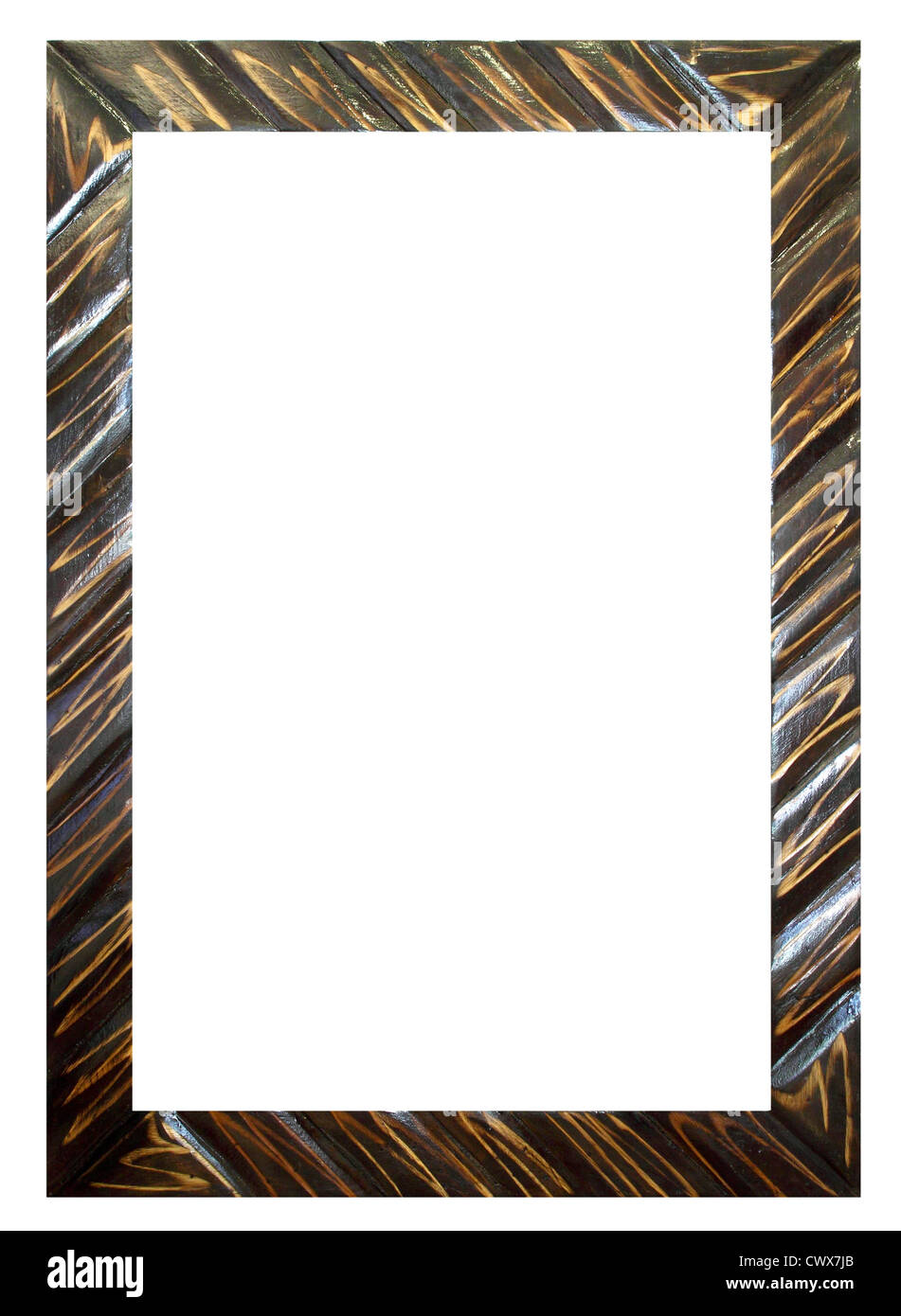 Holzrahmen auf weißem Hintergrund Stockfoto