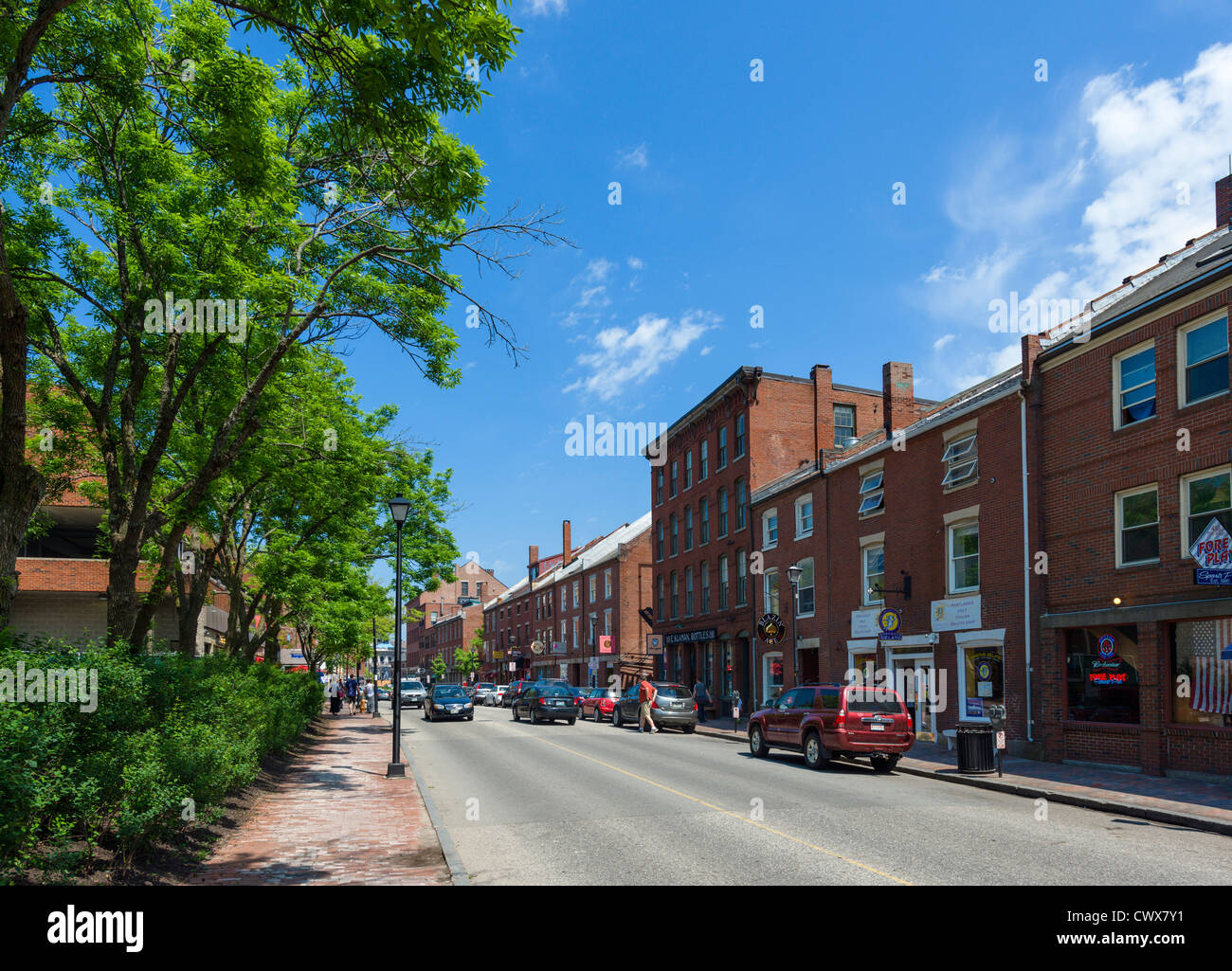 Fore Street in der Innenstadt von Portland, Maine, USA Stockfoto