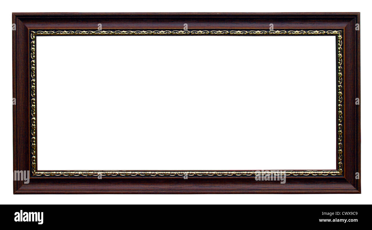 Gold und Holz Rahmen auf weißem Hintergrund Stockfoto