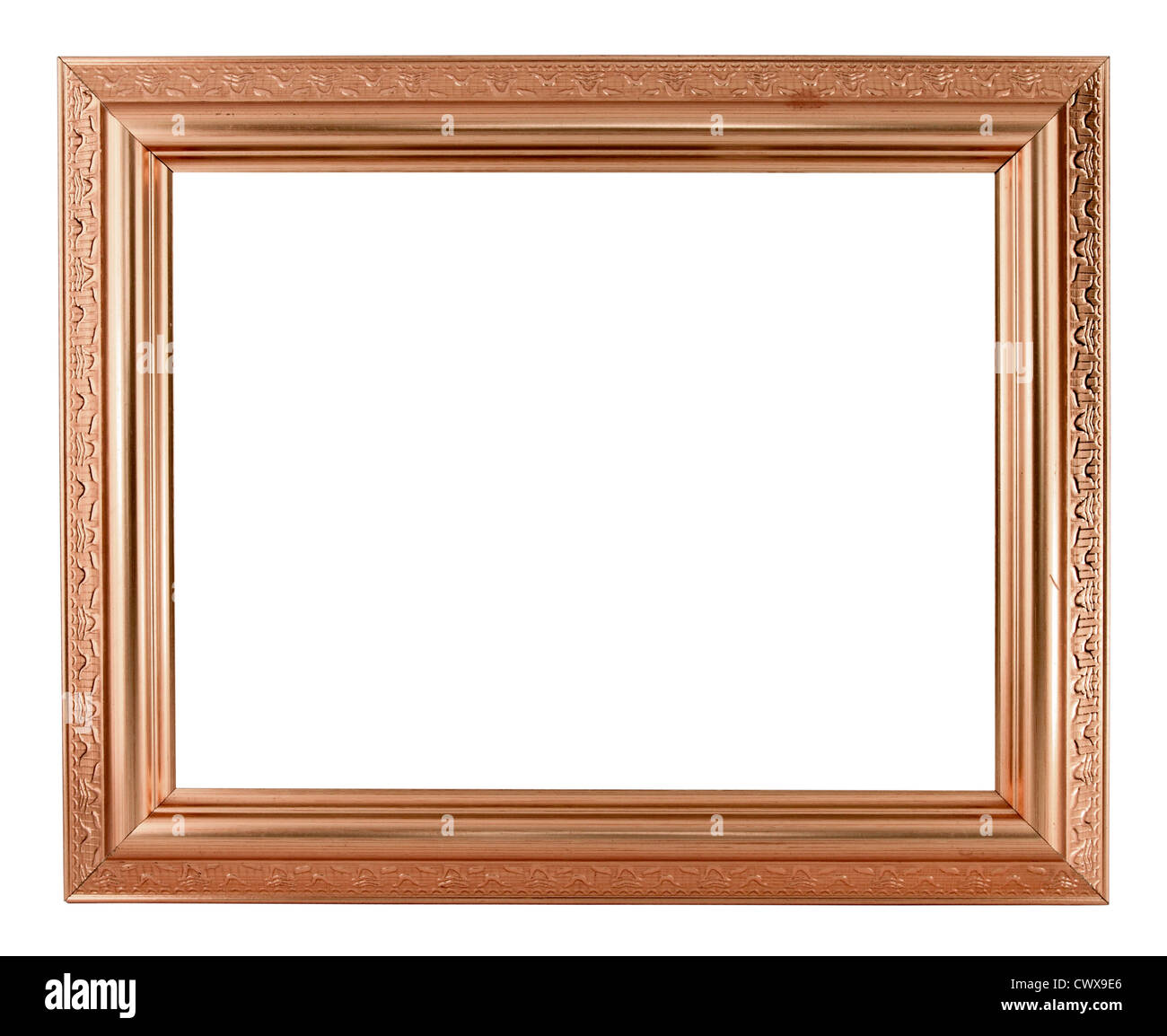 Kupfer Bilderrahmen auf weißem Hintergrund Stockfoto