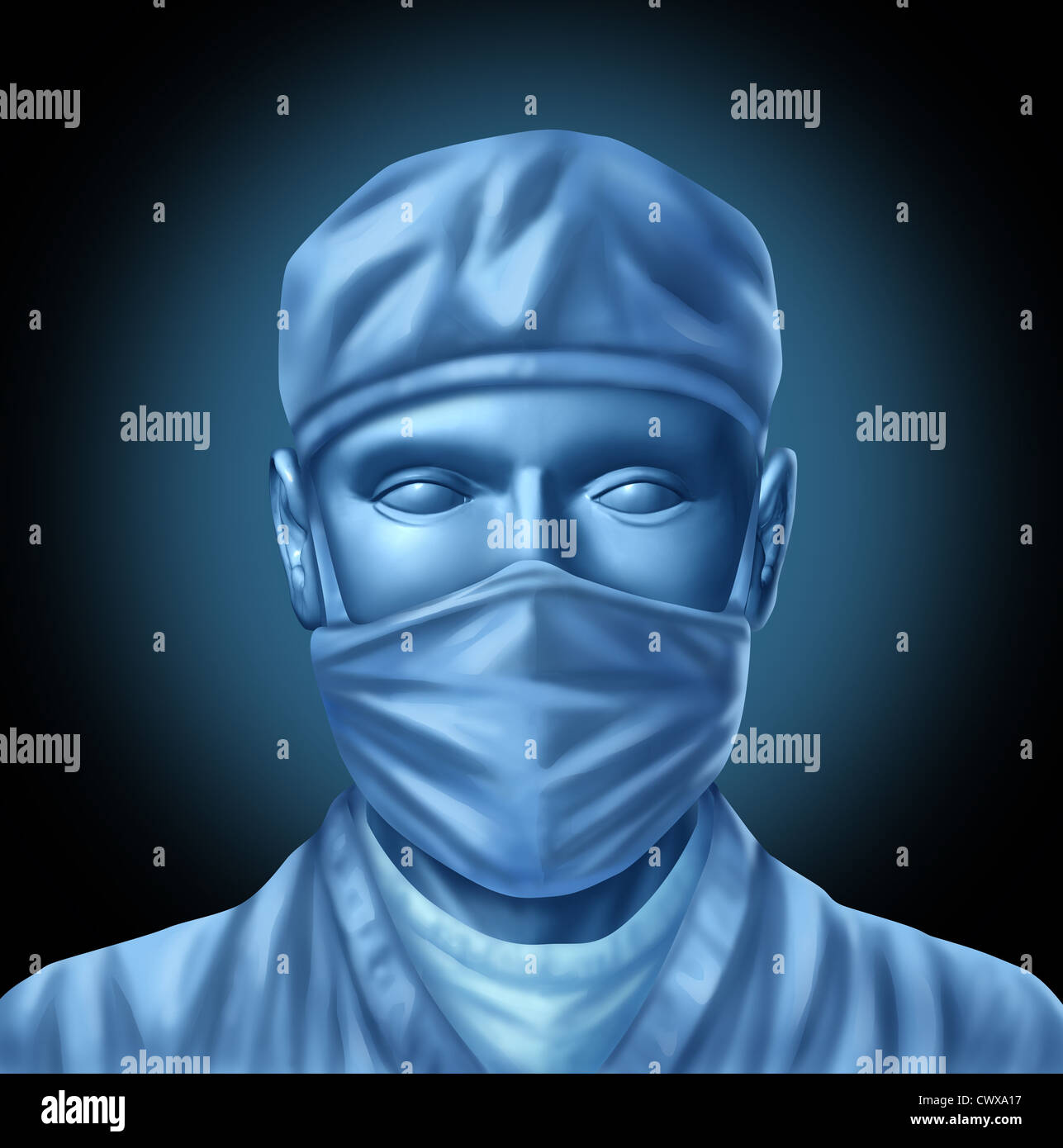Medizinische Chirurg Arzt Abbildung mit blauen chirurgische Maske und Krankenhaus Scrubs vor einer Operation, ein Leben als medizinische Gesundheitsversorgung Symbol zu speichern. Stockfoto