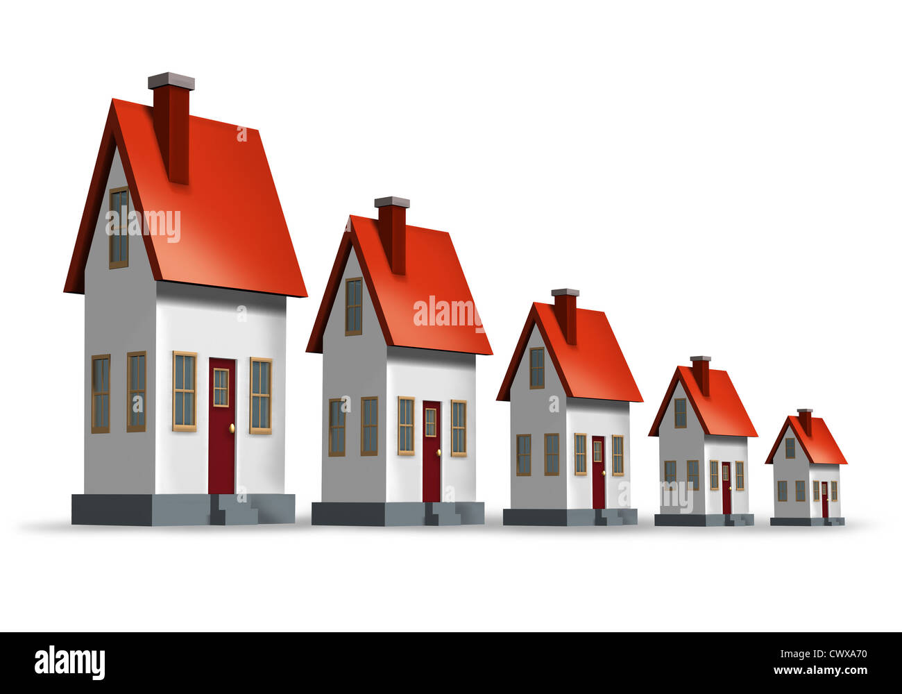 Gehäuse Marktrückgang und unteren Immobilien in-Vertriebs- und Verschlechterung der Gehäuse und der Bau als Symbol der Stockfoto