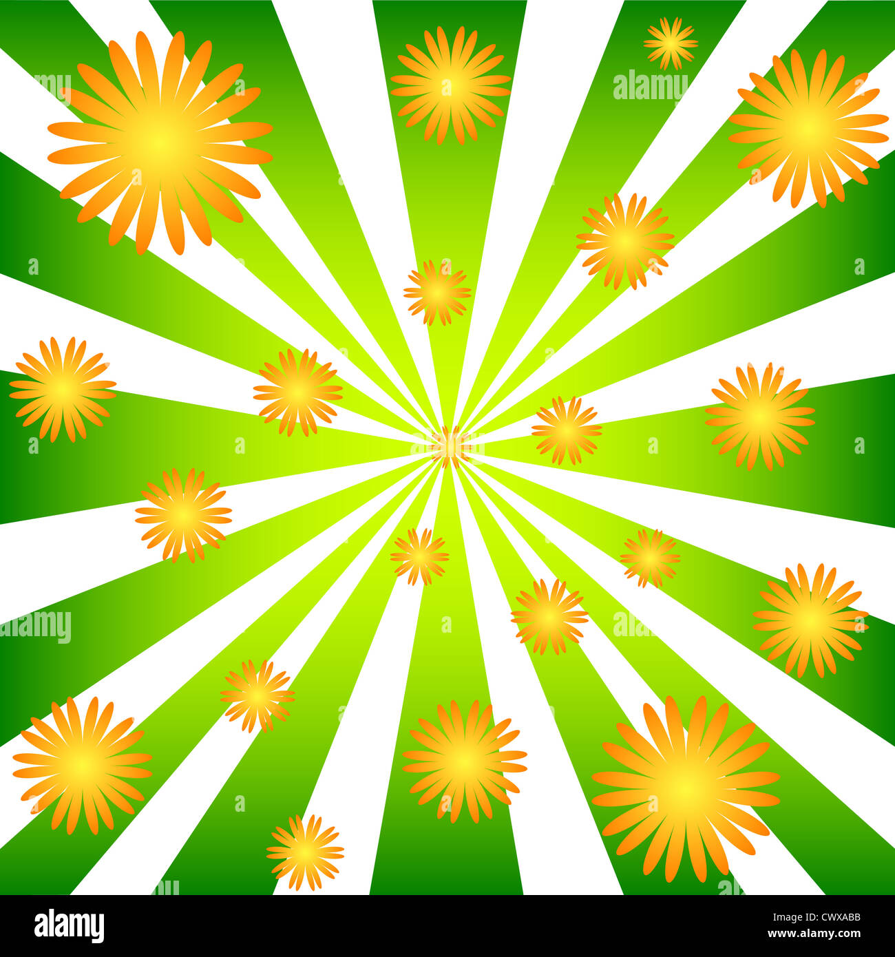 Flower-Power mit Strahlen im Hintergrund Stockfoto