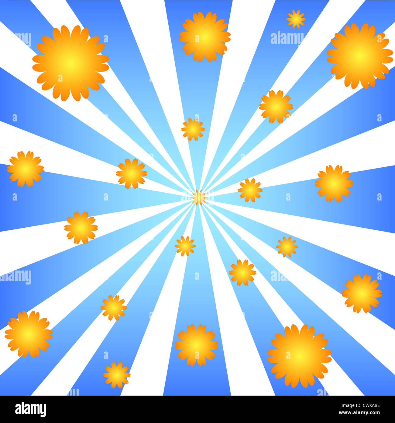 Flower-Power mit Strahlen im Hintergrund Stockfoto