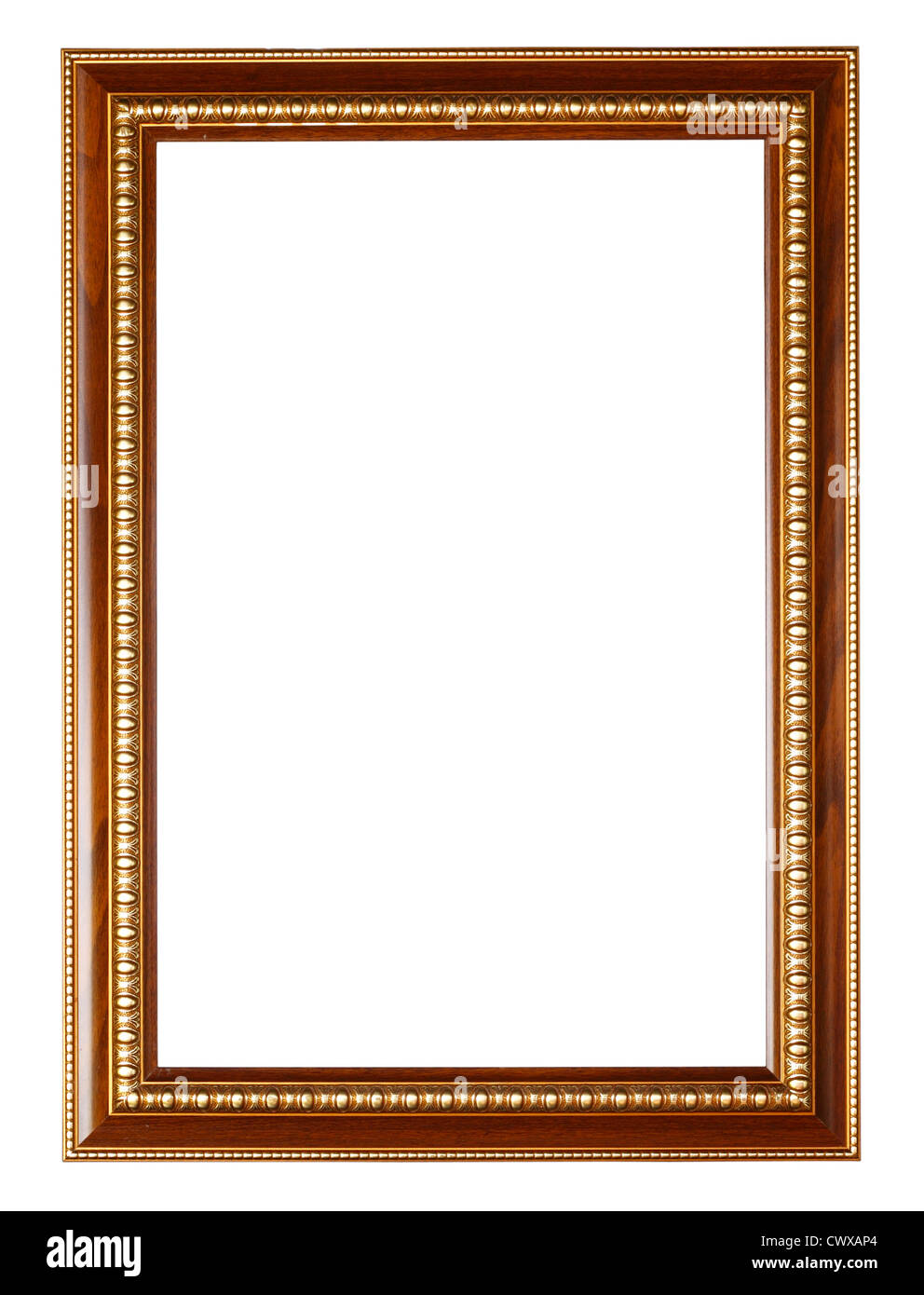 Gold und Holz Rahmen auf weißem Hintergrund Stockfoto