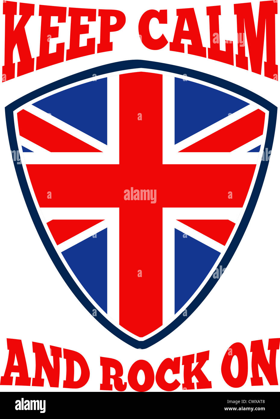 Retro-Abbildung von einem britischen Union Jack flag gesetzt in Schild mit Worten "halten Sie Ruhe und Rock on". Stockfoto
