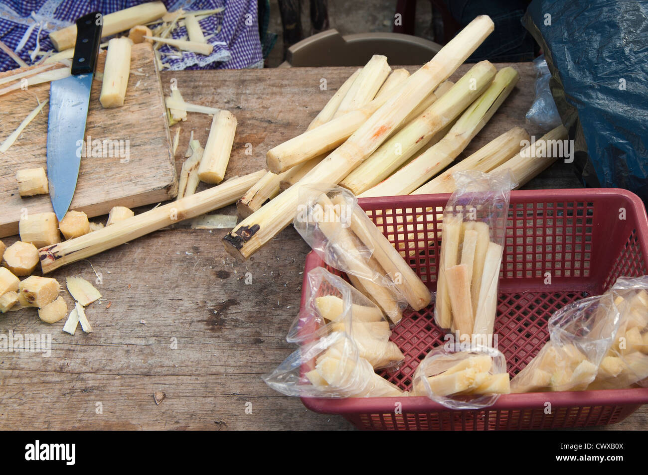 Zuckerrohr sticks Santiago Sacatepequez, Guatemala, Mittelamerika. Stockfoto