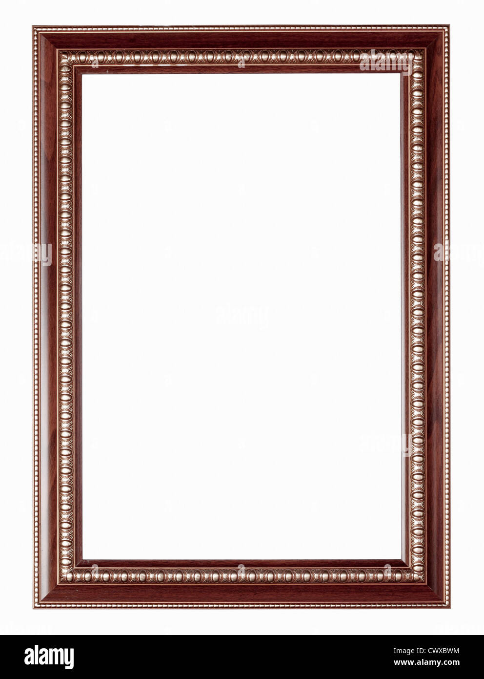 Silber und Holz Rahmen auf weißem Hintergrund Stockfoto