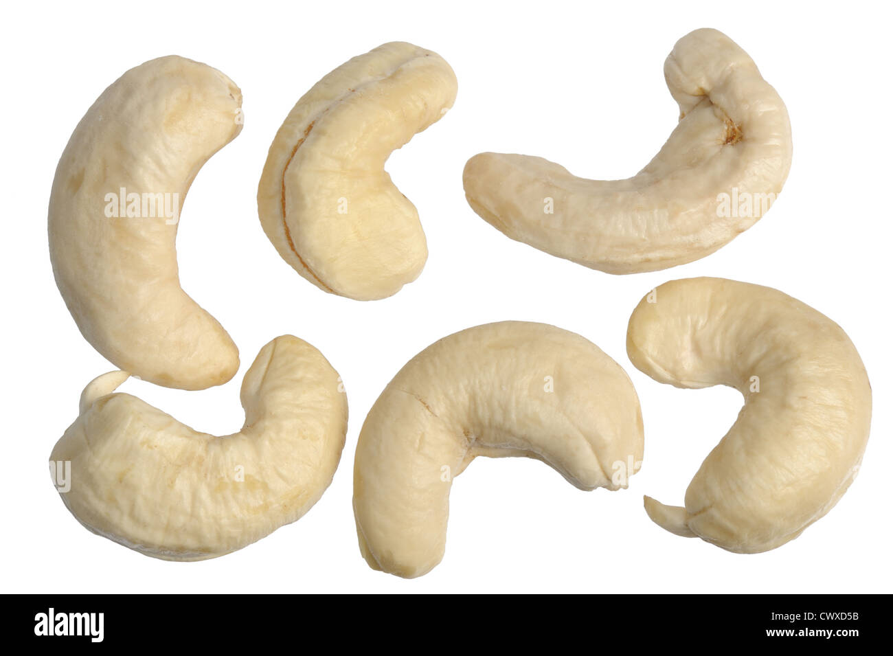 Die natürliche Maserung - Nahaufnahme von Cashew-Nüssen. Stockfoto
