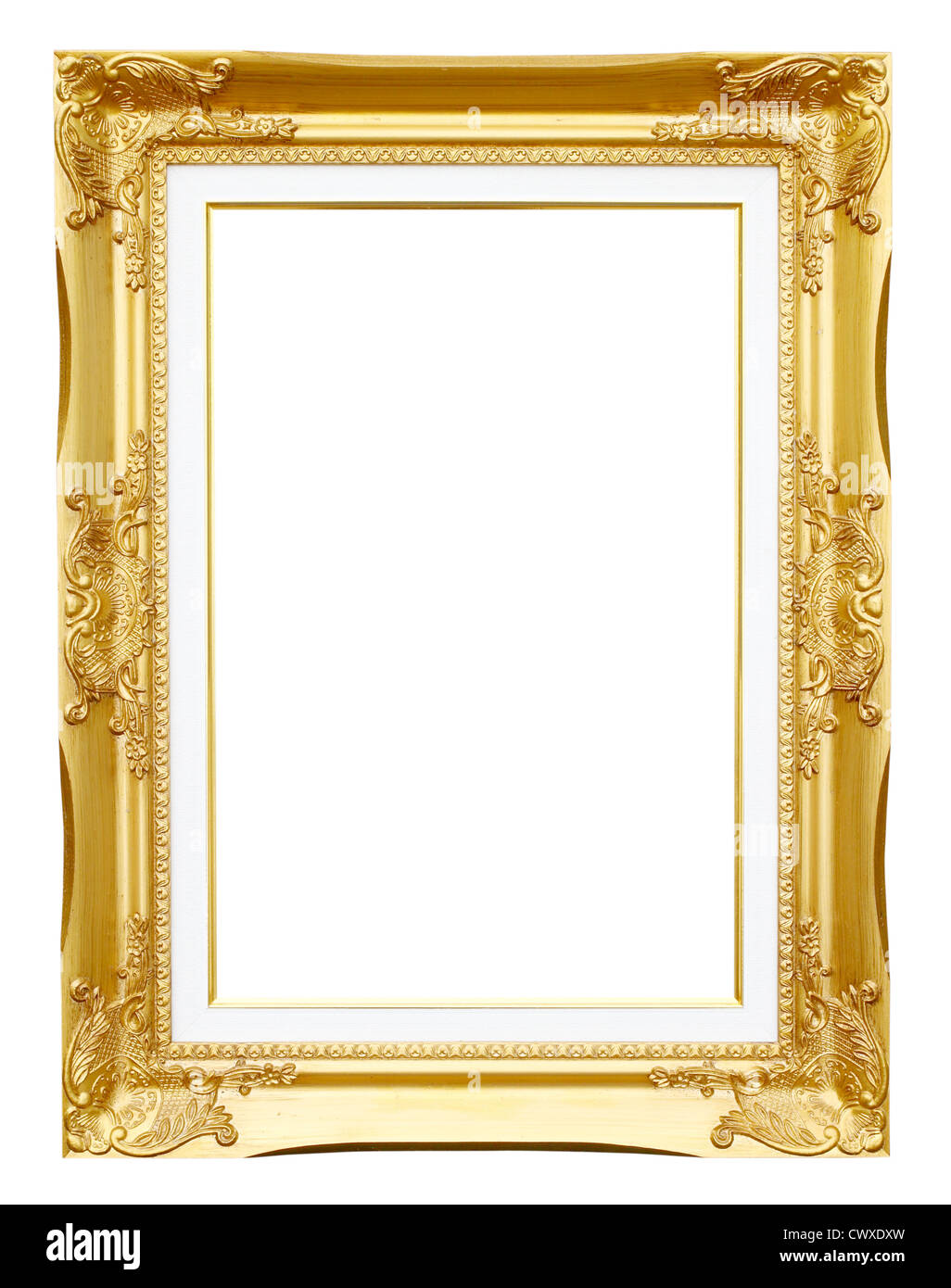 Goldrahmen Bild auf weißem Hintergrund Stockfoto