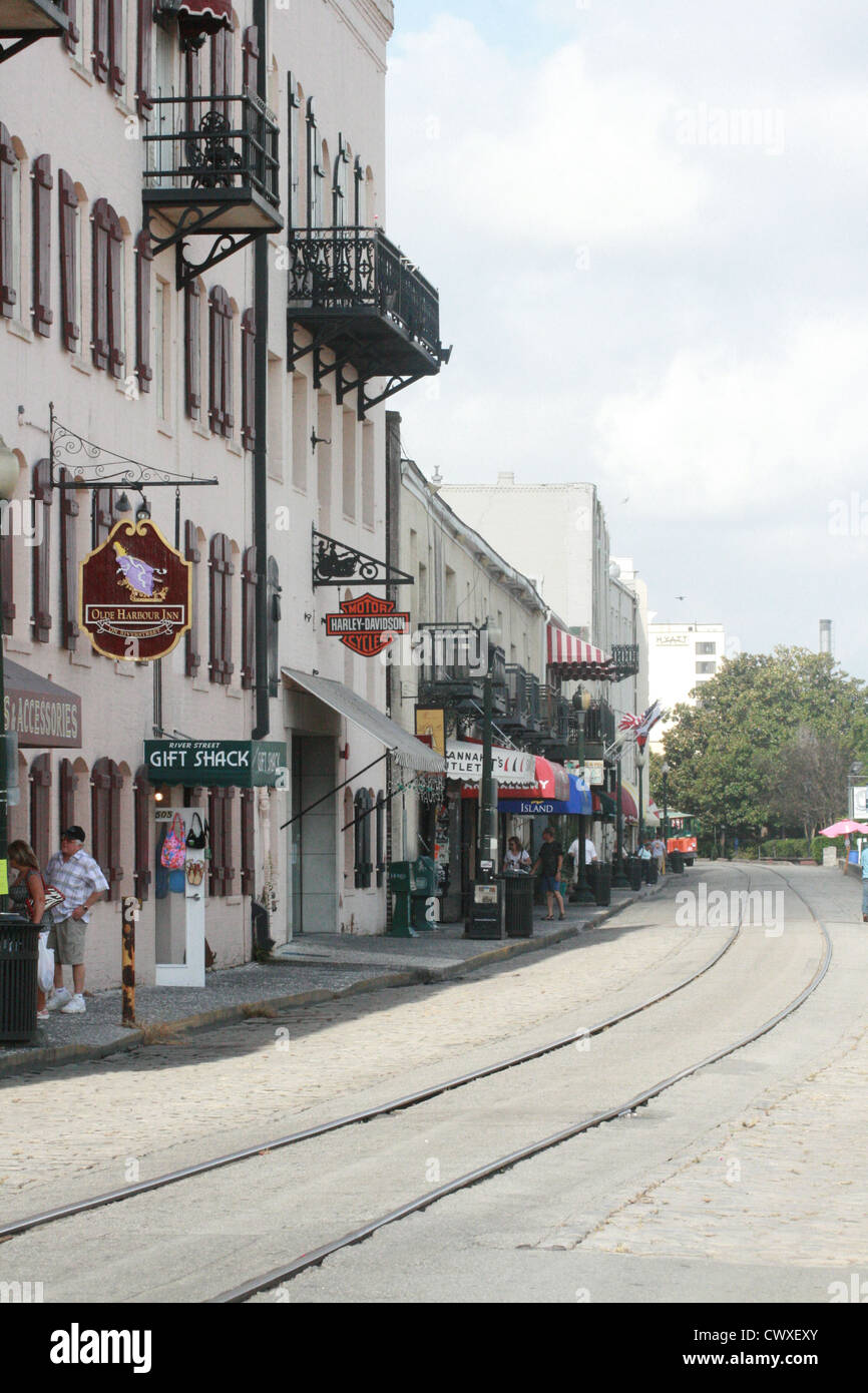 Savannah Georgia Fluss Straße Ga Stadtbild Stockfoto