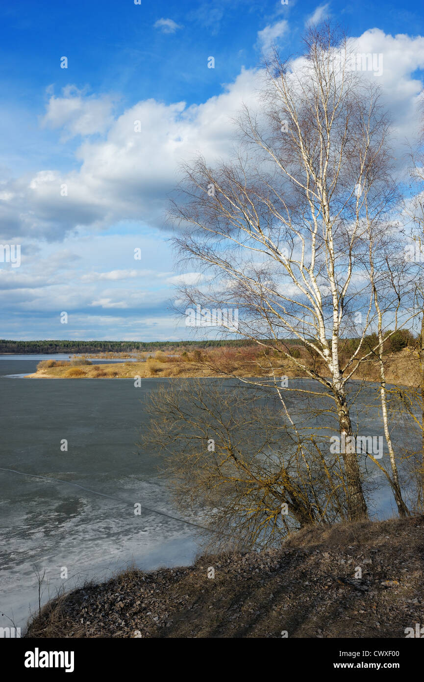 Der Beginn des Frühlings, das letzte Eis auf dem See Stockfoto